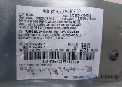 2005 Ford Focus Zxw from USA, damaged, VIN 1FAFP36N25W132570